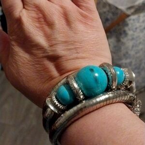 Turquoise and silver wrap bracelet‎ 3 wrap